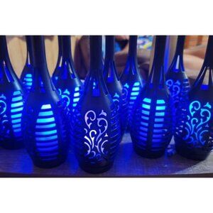 Solar Lights Outdoor, 12 Pack Blue Solar Torch Light with Flickering Flame